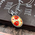 Handmade Red Floral Pendant Necklace 20” Stainless Steel Boho Statement Jewelry Photo 5
