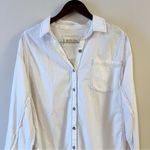 Free People Oxford Dreams Shirt Brown Stitch White Combo Fringe Size Small Photo 4