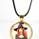 Handmade Witchy Pinup Witch w/ Spellbook Necklace – Gothic Charm Photo 0