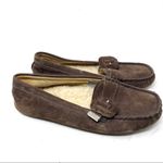 UGG  Australia brown suede slip on sheep fur line loafers flats size 7 Photo 1