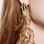 Anthropologie Anthro 18K Gold Plated Exaggerated Oversized Tulip Flower Earrings Photo 0