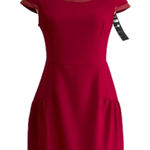 RW Runway Paris Dress Red Cap Sleeve Faux Leather Trim Career Dress Medium NEW Photo 0