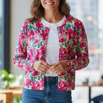 Garnet Hill  Tulip Print Merino Wool Cardigan Sweater XL Photo 0