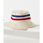 Anthropologie Hat Bucket Womens One Size Beige Blue Red Striped Cotton Photo 2