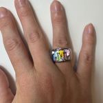 Rainbow Baguette Crystal Ring Silver Tone Statement Band Size 6 Cocktail Jewelry Photo 4