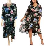 TAYLOR Floral Chiffon Asymmetrical Ruffle Dress Size 4 Black Photo 1