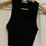 ZARA Cropped Tank Top Medium Black Ribbed Fitted Casual Cami Crew Neck Basic Photo 0