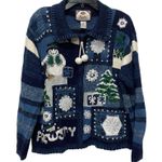 Tiara International Large Christmas Ugly Sweater Cardigan Snowman Holiday Blue Photo 0