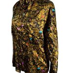Vintage 80s Baroque Button Up Shirt M Black Gold Silky High Neck Long Sleeves Size M Photo 3