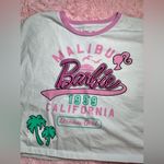 Oversized Embroidered Barbie Tshirt Crop Top Womens Pink Graphic Shirt Size M Photo 2