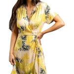 Dress Forum  Wrap Dress Womens M Yellow‎ Floral Tropical Short Sleeve Mini Photo 0