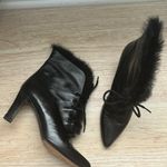 Stuart Weitzman Vintage leather ankle boots fur trim Victorian style square toe Photo 0