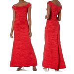 Alex Evenings Gown Dress 12 Red Taffeta Off the Shoulder Formal Cocktail Sheath Photo 1