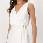 Lulus NWT  Rooftop Bar White Sleeveless Faux-Wrap Belted Skort Romper Chic Size M Photo 0
