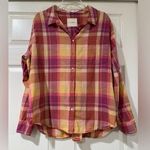 Lucky Brand  Women's Pink & Yellow Plaid Shirt Size L Boyfriend Button Down Top Photo 0