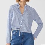 J.Crew Cropped Garcon Cotton Poplin Shirt Blue White Stripe with Crystals Sz 12 Photo 0