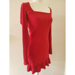 Forever 21 Dress Size M Red Bodycon Longsleeve Ruffle Hem Women Knee Len… Photo 3