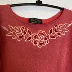 Bob Mackie  Pink Metallic Floral Embroidered Relaxed Cut Out Sleeve Knit Blouse Photo 1