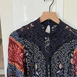 Farm Rio NWT Anthropologie +  Crochet Long Sleeve Boho Maxi Dress in Navy Blue Photo 5