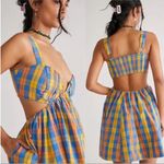 Free People Bridget Mini Dress Plaid Summer Cutout Vacation Size XS Rare Smocked Photo 13