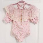 Japanese Swankiss Gyaru Pastel Pink Lace One Piece Halter Off Shoulder Swimsuit Photo 0