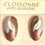 New Cloisonne Bird and Floral Design Enamel Pierced Earrings White Photo 4