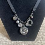 Statement Necklace Ribbon Tie with Silver and Black Beads Extra Long Photo 0