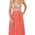 NEW VIVI TA Coral Embellished Prom Gown Dress Women's Size 14 Strapless Beaded Photo 0
