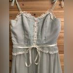 Vintage Size Small Baby Blue Lace Tiered Tie Strap Coquette Prairie Maxi Dress Photo 4