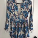 Free People White Blue Floral Lined Shorts Long Sleeve Jumper Romper Sz M Photo 1