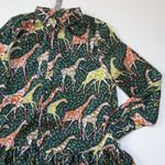 J.Crew NWT Shirtdress in Navy Saffron Giraffes Tiered Hem Fit Flare Dress XXS Photo 2