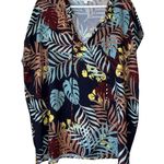 Weekend Suzanne Betro Leaf Patterned Short Sleeve Blouse Top Size 1X Black Photo 0