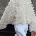 ZARA  sweater Jacket Coat faux fur shaggy fuzzy white with metallic thread  Photo 13