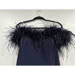 Alex Evenings  Off-the-Shoulder Jersey Gown Slit Maribou Feather Trim Navy 14 NEW Photo 2