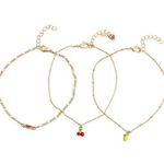 Betsey Johnson Mixed Fruit Charm Anklet Set, Gold Photo 1
