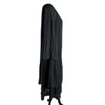 Adrienne Vittadini  Black Tiered Midi Dress Pleated Bell Sleeves‎ Size 10 Ribbed Photo 9