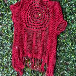 Umgee  USA Women's Red Crochet Knit Short Sleeve Fringe Cardigan Size XL Photo 1