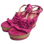 Pierre Cardin Vintage: ♚ Suede Floral Embellish Platform Wedge Sandals ♚ Magenta Photo 5