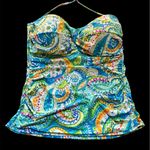 LAUREN Ralph Lauren Carnivale Paisley Twist Tankini Swim Top Blue Size 12 Photo 2