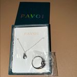 PAVOI dainty teardrop pendant necklace & ring rhodium plated minimalist both new Silver Photo 8