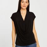 ECI  Black V Neck Cap Sleeve Short Sleeve Top Size L Photo 0