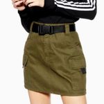 Topshop  Olive Utility Denim Mini Skirt Size 6 Photo 2