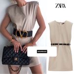 ZARA  Women’s Cream Faux Leather Dress Padded Shoulders Size S Photo 1