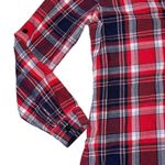 No Boundaries  Womens Plaid Flannel Shirt Top Red Navy Blue Collared Long Sleeve Photo 3