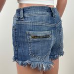 Eunina Francesca's Mid Rise 3” Fray Hem Denim Jeans Shorts Medium Wash Size 27 Photo 1