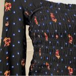 Free People Dress Smocked Black Floral Print Square Neck Long Puff Sleeves Small Photo 10