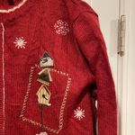 Croft & Barrow VTG  Size M Red and White Cardinal Snowflake Knit Full Zip Sweater Photo 3