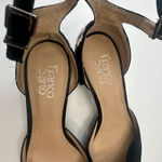 Franco Sarto  Sandal‎ Black Suede Floral Embroidered Ankle Strap Heels Womens  9M Photo 4