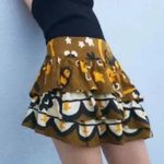 ZARA Mini Skirt Womens M Olive Green Floral Tiered Asymmetric Linen Cotton Indie Photo 0