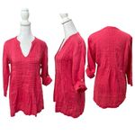 Saint Tropez West Pink 100% Linen Cuff Up Sleeves V-Neck Blouse Size Small Photo 1